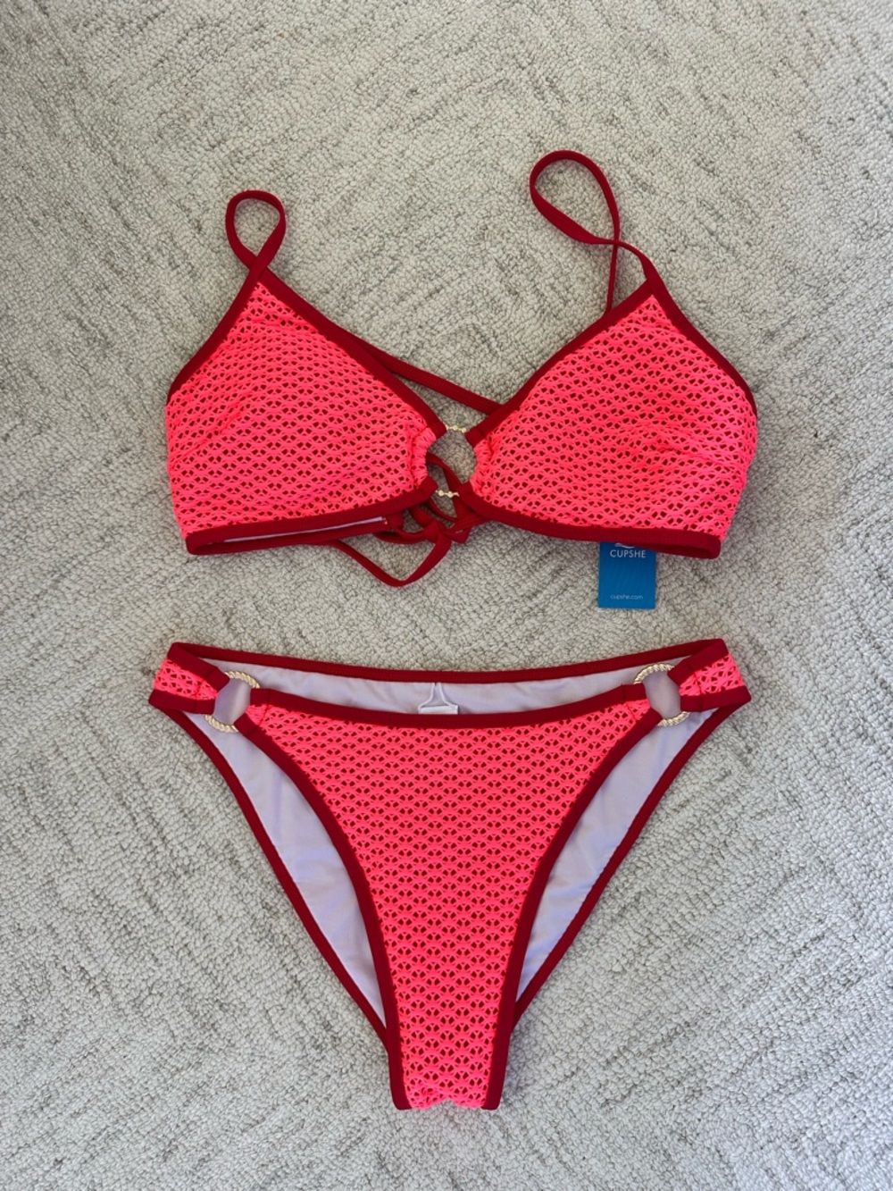 CUPSHE Overexposed Coral Bikini Set sz M/L NWT - Picture 2 of 8